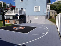 Boston Hoop Head court frokm rear, looking toward house and outdoor entertaining area the customer added concurrently with the court installation.
