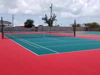 Replacement tennis and basketball courts in Codrington, Barbuda, courtest of Australia, the Red Cross, and community effort, part of the ongoing recovery from hurricane Irma.Shown here, the new tennis court.